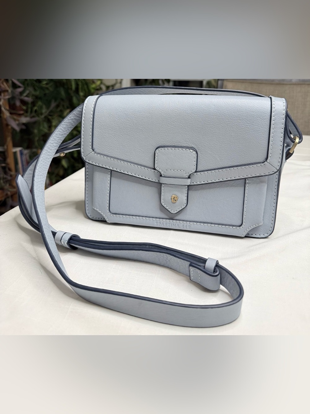 Spartina 449 Pale Blue Leather Crossbody Satchel